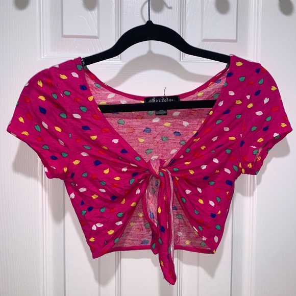 PINK multi-colored polka-dot tie front crop - Picture 3 of 3